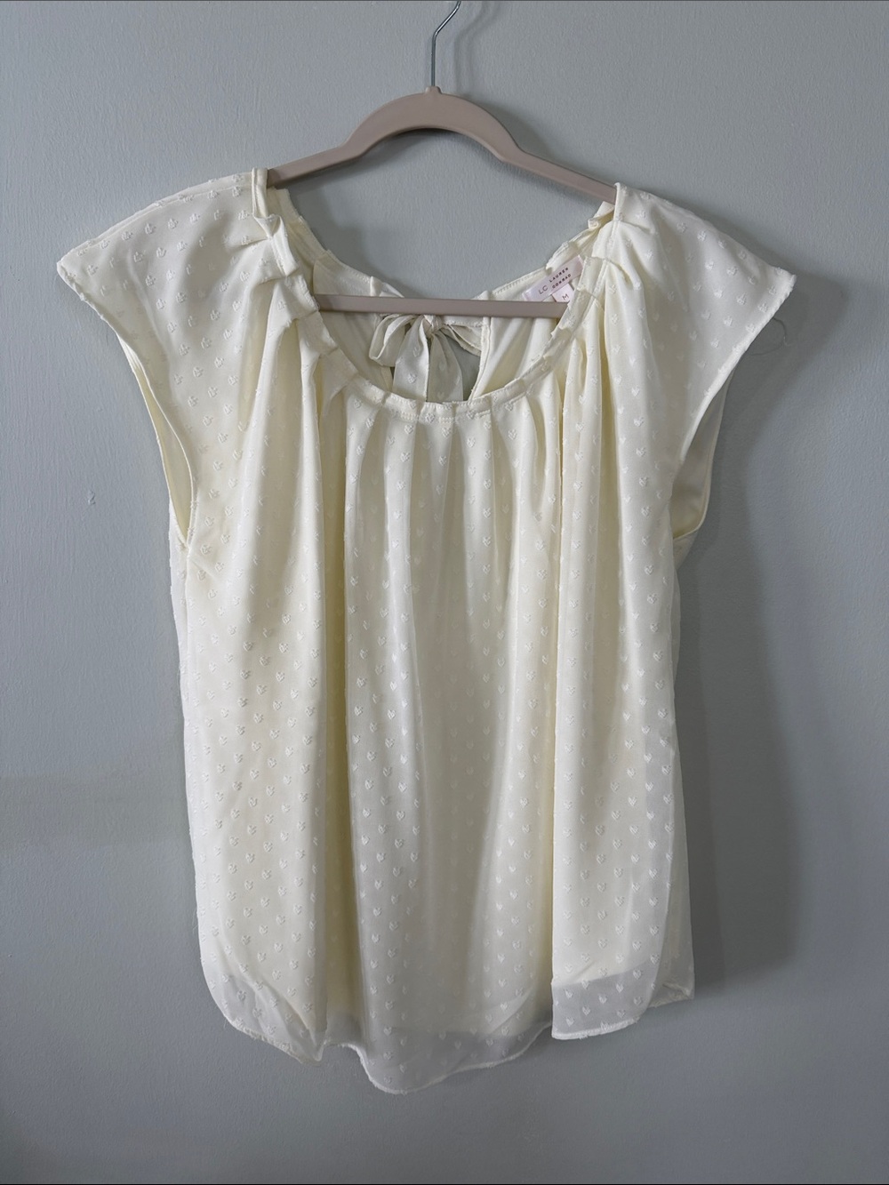 LC Lauren Conrad Cream Cap-Sleeve Swiss Dot Peasant Blouse
